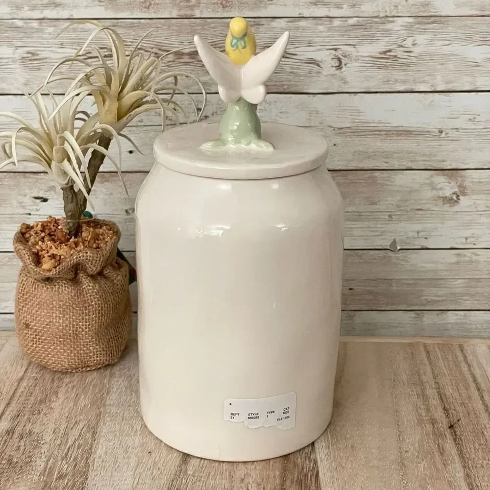 NWT Gorgeous 3D Rae Dunn Disney Canister White Ceramic Tinkerbell Tinker Bell